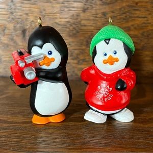 2 Hallmark 1990 Polar Penguin Ornaments Video Jogger